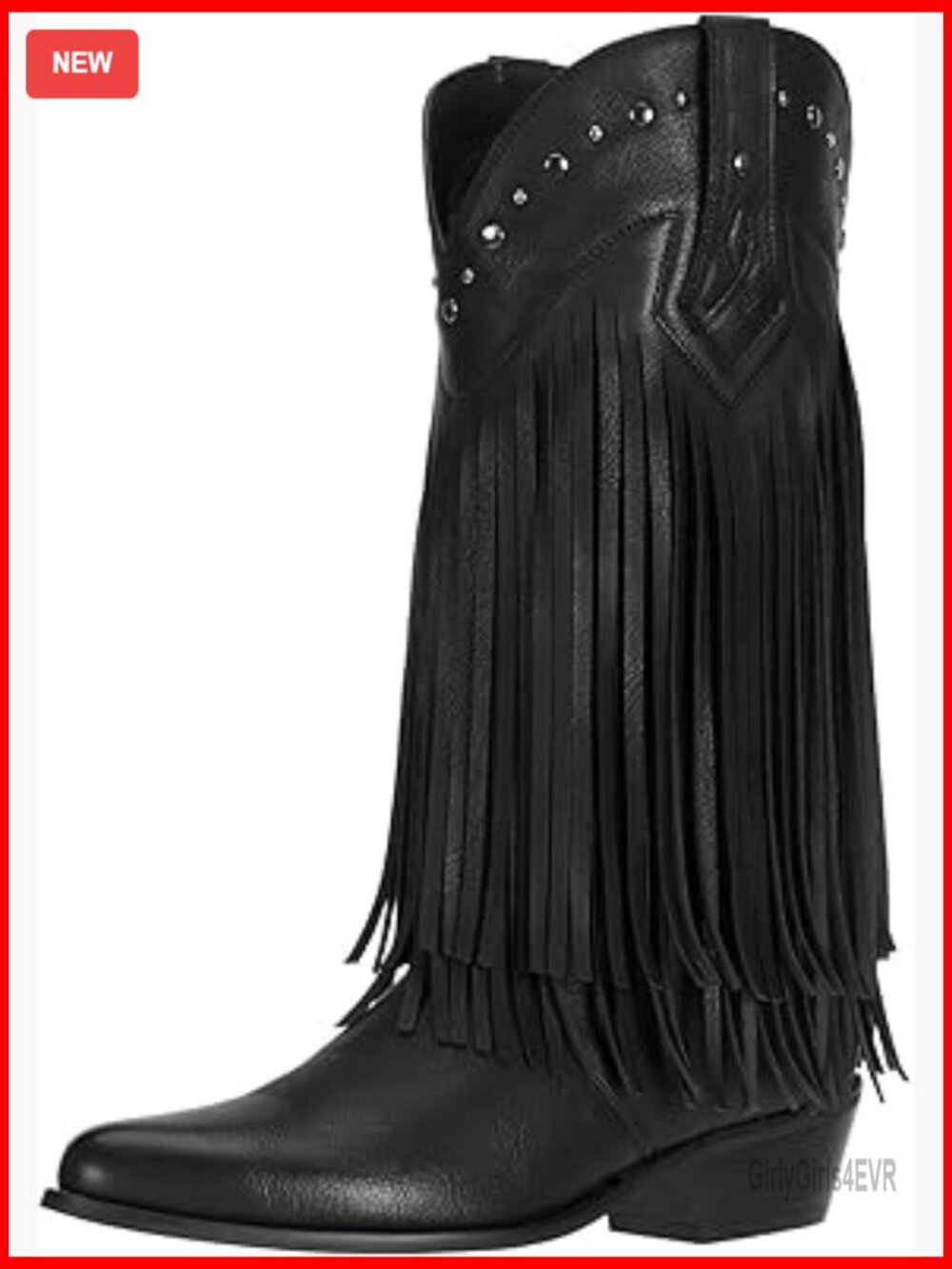 Wide Calf Cowboy Boots With Fringe, Pointed Toe, Low Heel, Pull-On